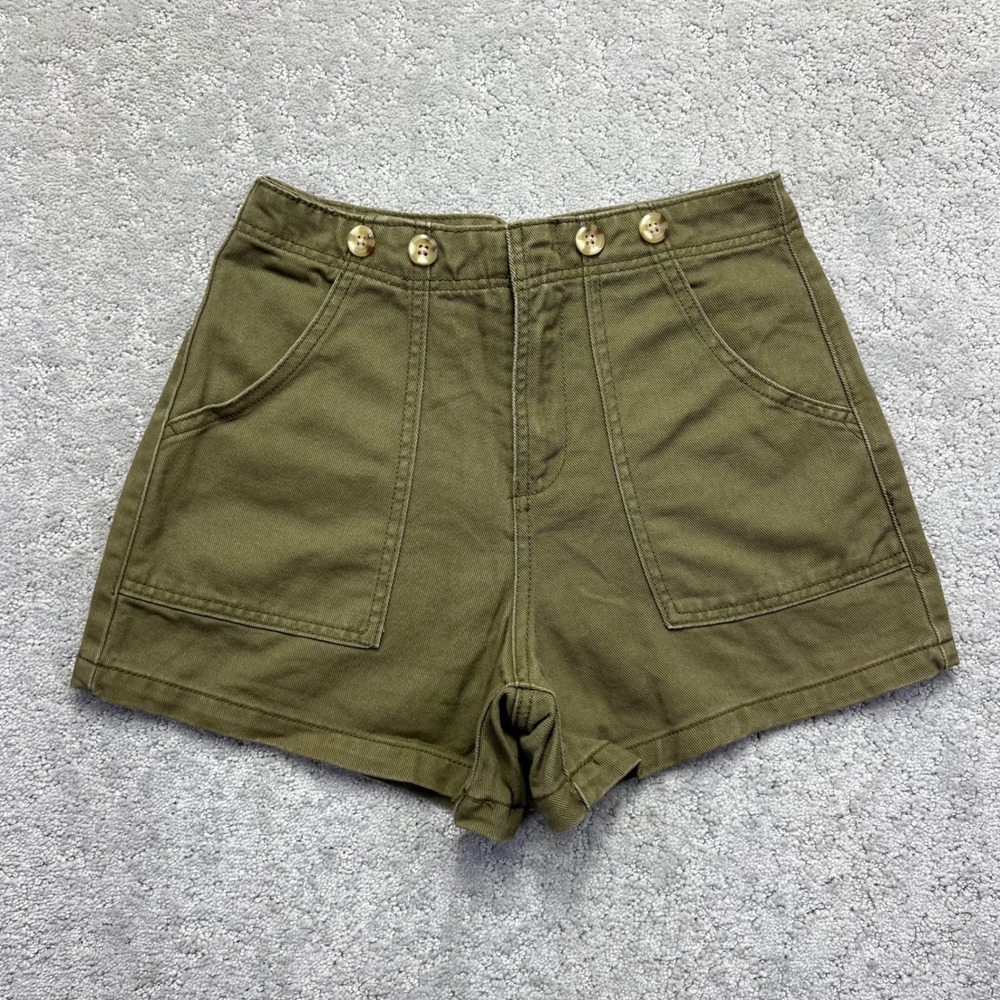 HABITUAL Girl Shorts Womens 14 Green Cotton Twill‎ Utility Cinch Back High Waist